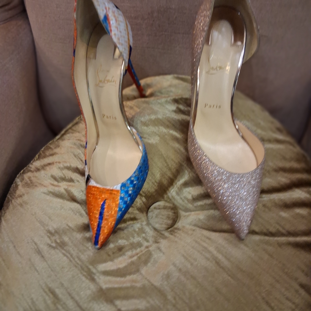 Christian Louboutin 1 Pair  Of Blue & Orange  Or One Pair Of Gold Heels